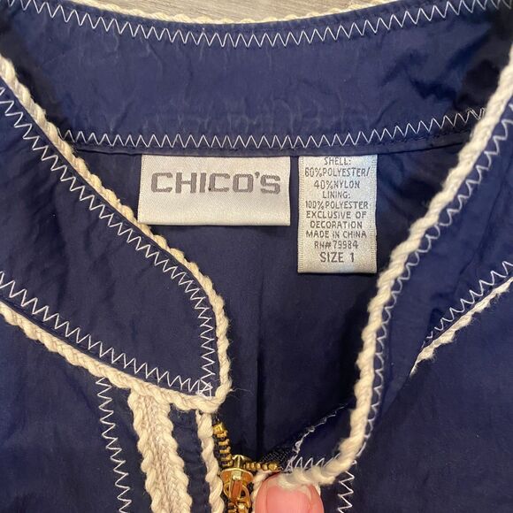 Chicos Rope Me In Seafarer Blue Full Zip Jacket Size 1/Medium - Picture 4 of 4
